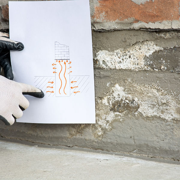 Salzausblühungen an Kellerwänden durch aufsteigende Feuchtigkeit – typische Ursache für feuchte Mauern, Schimmelbefall und Mauerwerkstrockenlegung im Keller